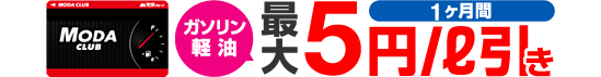 ガソリン・軽油 1ヶ月間 最大 5円/L引き